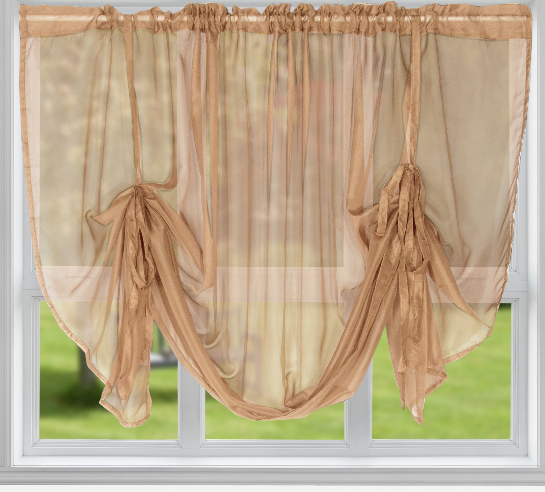John Aird Voile Tie Blind Curtain Panels 87" Wide x 54" Drop (Latte) โ image 1
