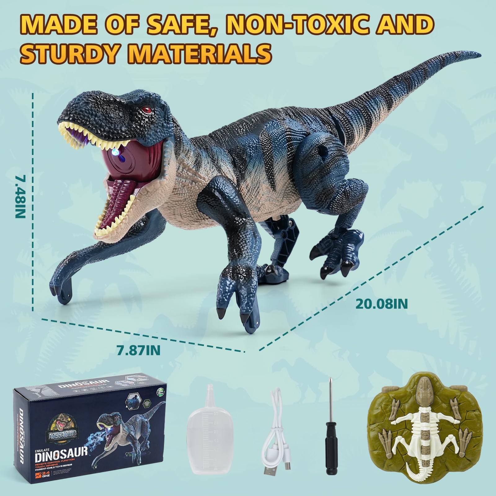 2.4GHz Remote Control Walking Dinosaur Toy for Kids - Birthday Gifts for Boys Ages 3-5 5-7 8-12, Interactive Dino with Roaring Sound, Cool Lights & Mist Spray