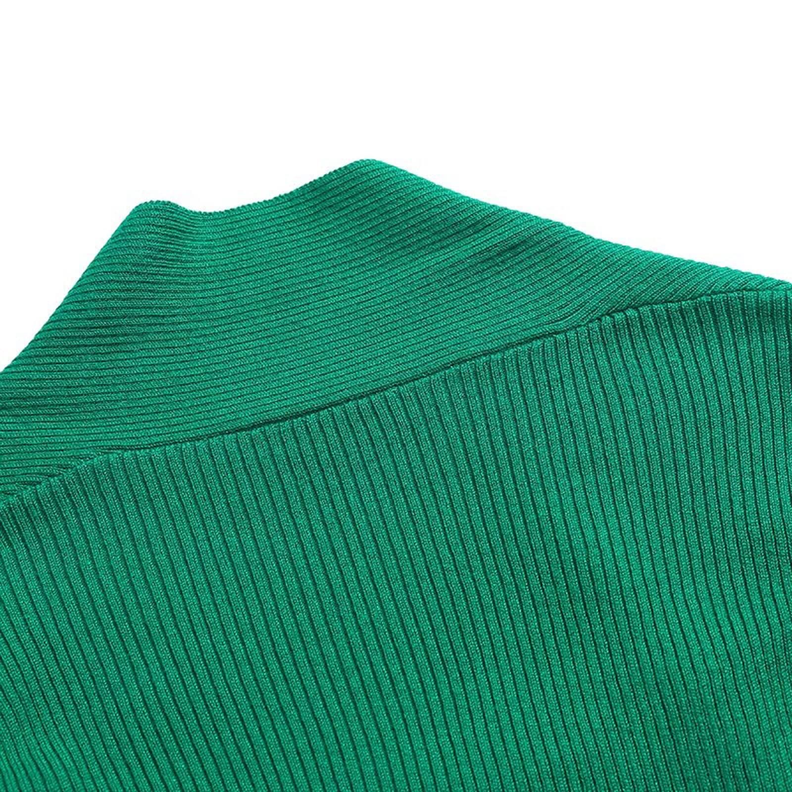Damskie swetry damskie modne dopasowane przycięte zielone dzianinowe sweter vintage kwadratowy kołnierz długi rękaw damskie swetry eleganckie topy, Czarny, US-Size S