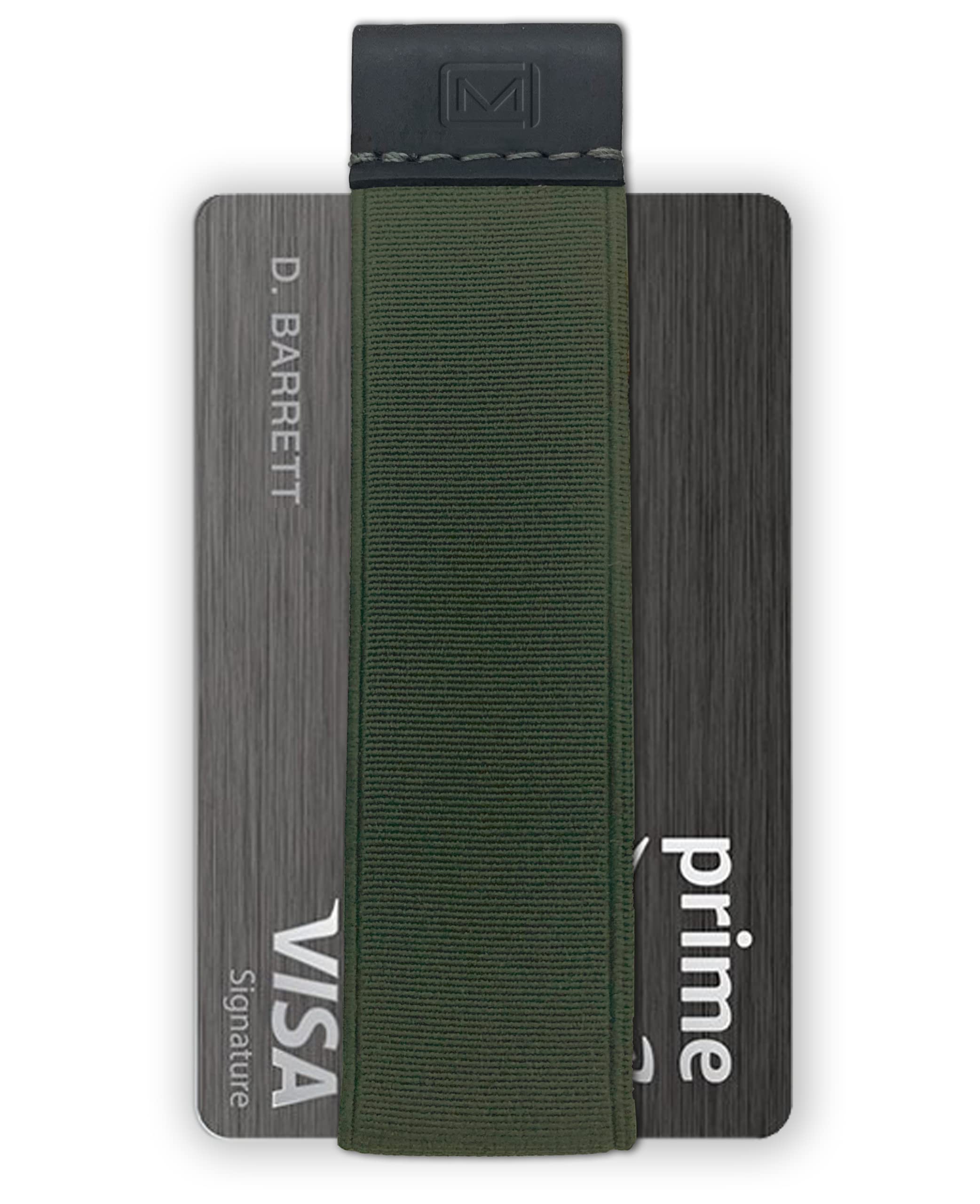 Modern CarryQuick Draw Minimalist Wallet for Men & Women, Elastic Band Minimal Credit Card Holder with Leather Tab, Card Grabber for Long Nails, Money Clip Alternative (Black) (Olive Green)