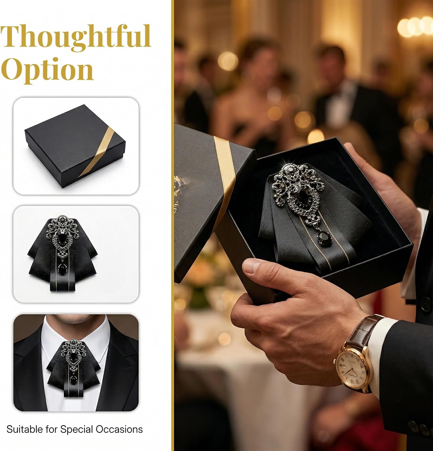 Fashion Bow Ties for Men,Mens Bow Ties Suit Accessories For Men Fashion Tie Pins Pre Tied Silver Brooch Cravat Pearl Feather Tuxedo Embellishments
