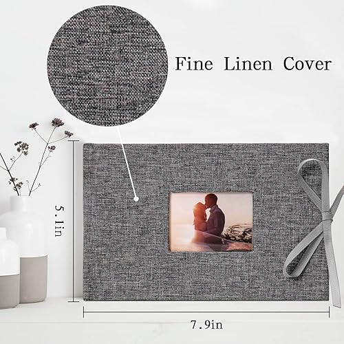 Miniatura 10 de Vienrose Álbum de fotos de 4 x 6 pulgadas, 100 fotos, cubierta de marco de lino con áreas de notas, libro de fotos de gran capacidad, libro de fotos