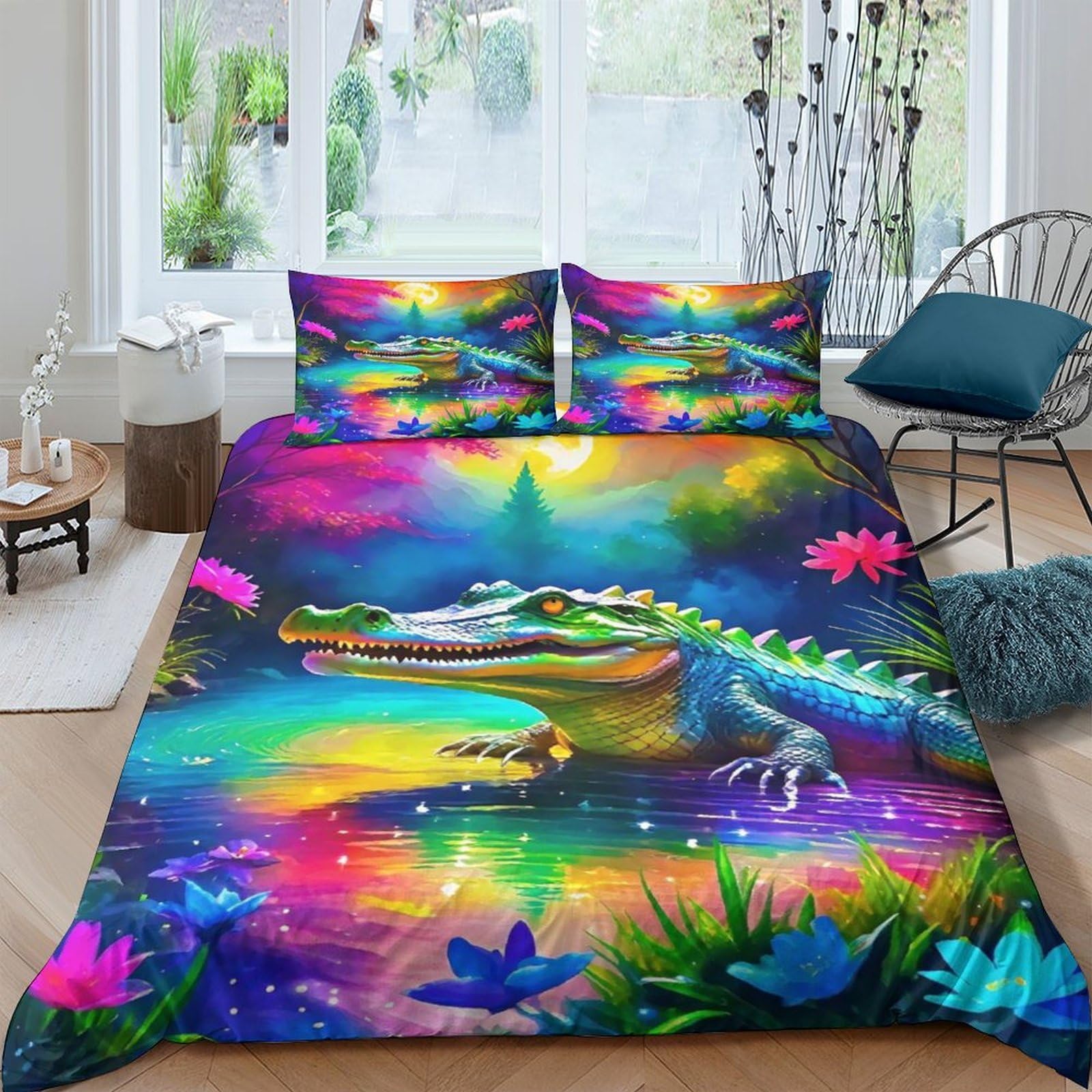 Housse de couette 220x240 zippée en microfibre respirante motif animaux 3D