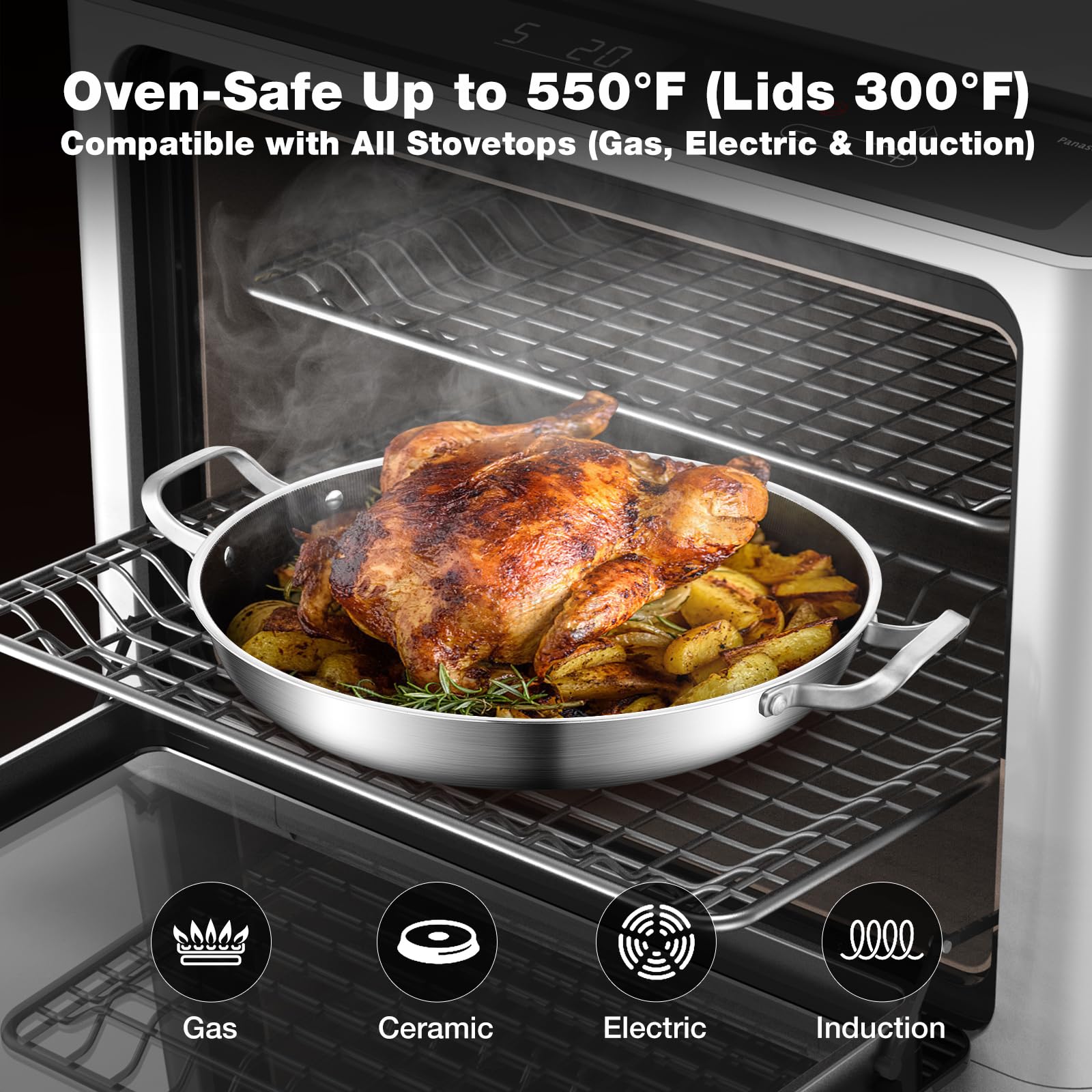 Paella Pfanne 36 cm 12 Pers – Antihaft | 316°C Hitzebest | PFOA-frei | Induktion | Gleichwärmeverteilung | Spülmasch & Alle Herde | Ideal für Feste/Familie