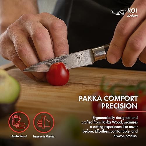 Miniatura 4 de KOI ARTISAN Cuchillo de pelar de 3.5 pulgadas, 1 unidad, versátil y resistente mini cuchillo de chef para pelar, recortar, rebanar ajo, cebollas,