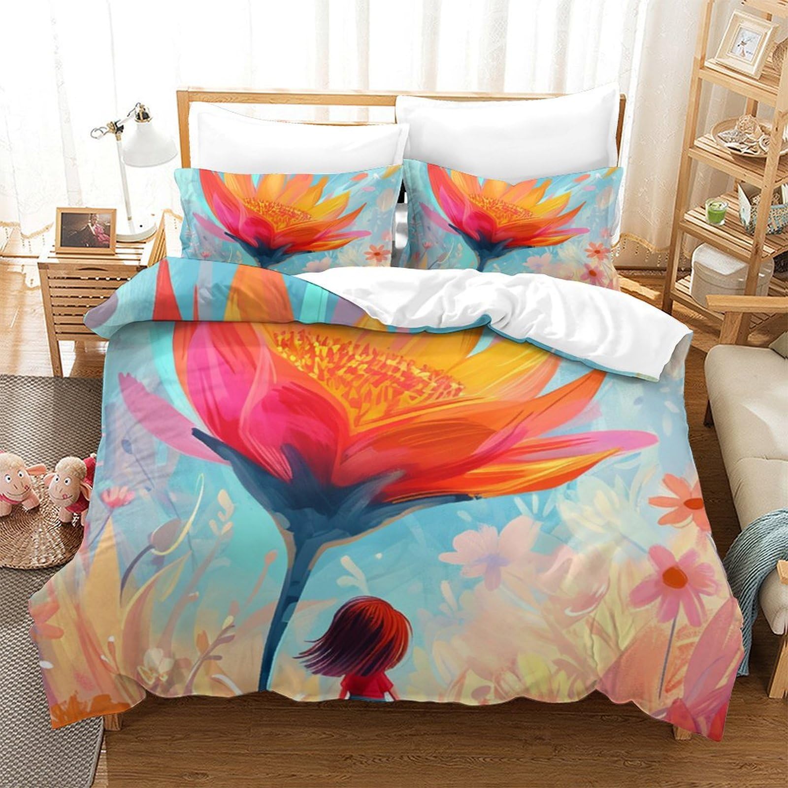 Ensemble de literie chrysanthème microfibre anti-plis grand lit