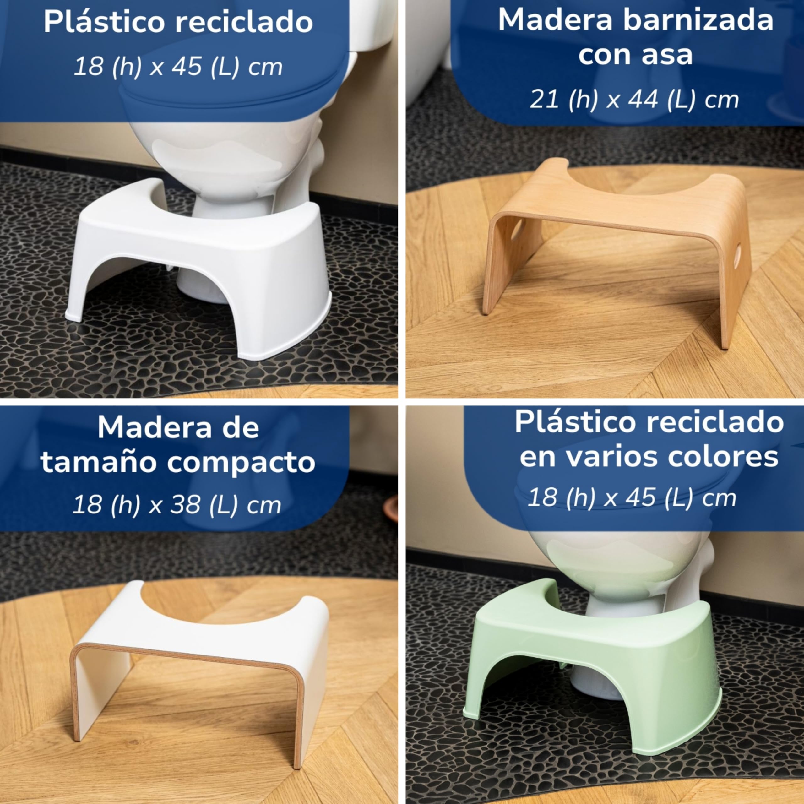 Well Care Taburete de Baño de Madera barnizada - Reposapiés fisiológico de Inodoro para Adulto - Favorece la posición Squatty contra el estreñimiento en el WC