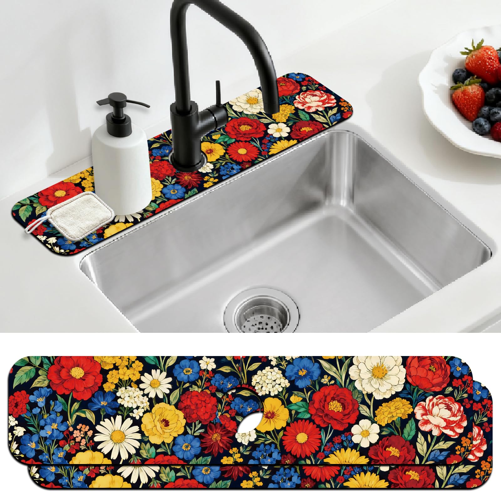 CONCHLERY Faucet Mat Vintage Colored Flowers โ image 1