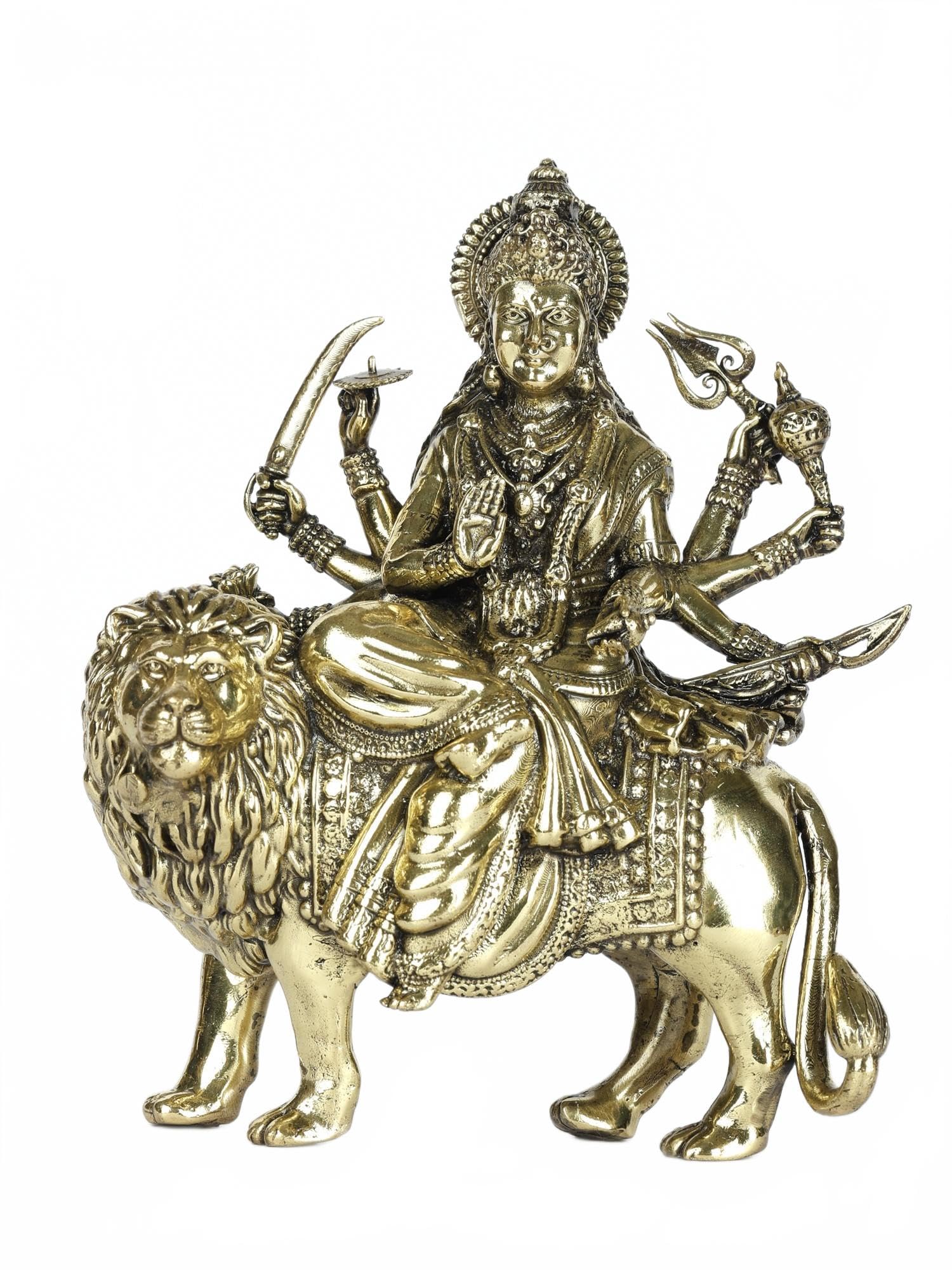 Exotic India Small Superfine Goddess Durga Sherawali Maa Brass Statue Hindu Devi Idol for Home Mandir, Puja Room Décor (Different Size)