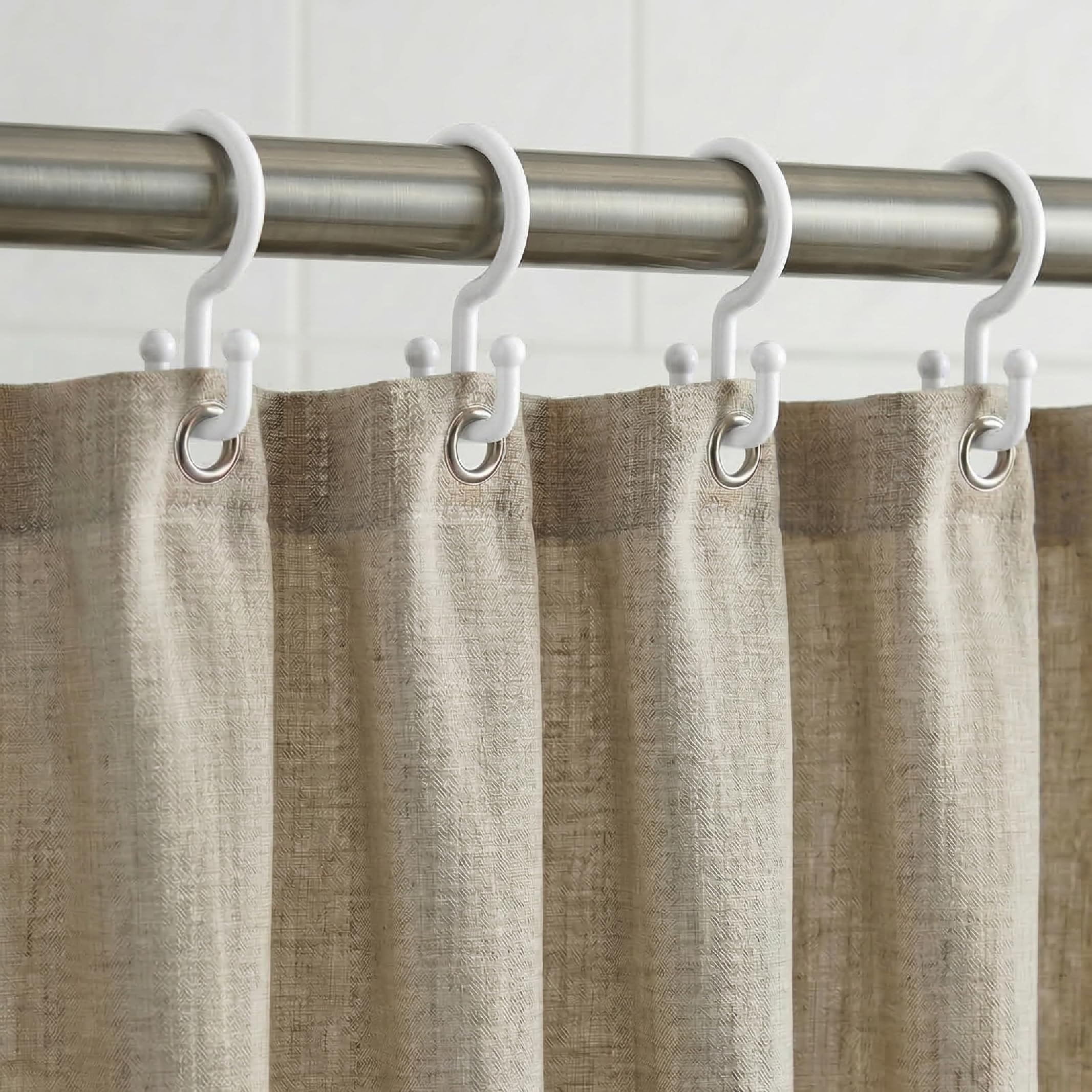 Bathway Plastic Double Shower Curtain Hooks,12Pcs Bathroom Shower Curtain Hooks, Smooth Sliding, Easy to Use, Multi-Functional Rings for Shower Curtain, White - 3