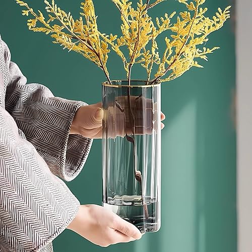 Miniatura 2 de Florero alto de cristal de 9.8 pulgadas para centros de mesa, jarrones redondos de vidrio vintage para flores