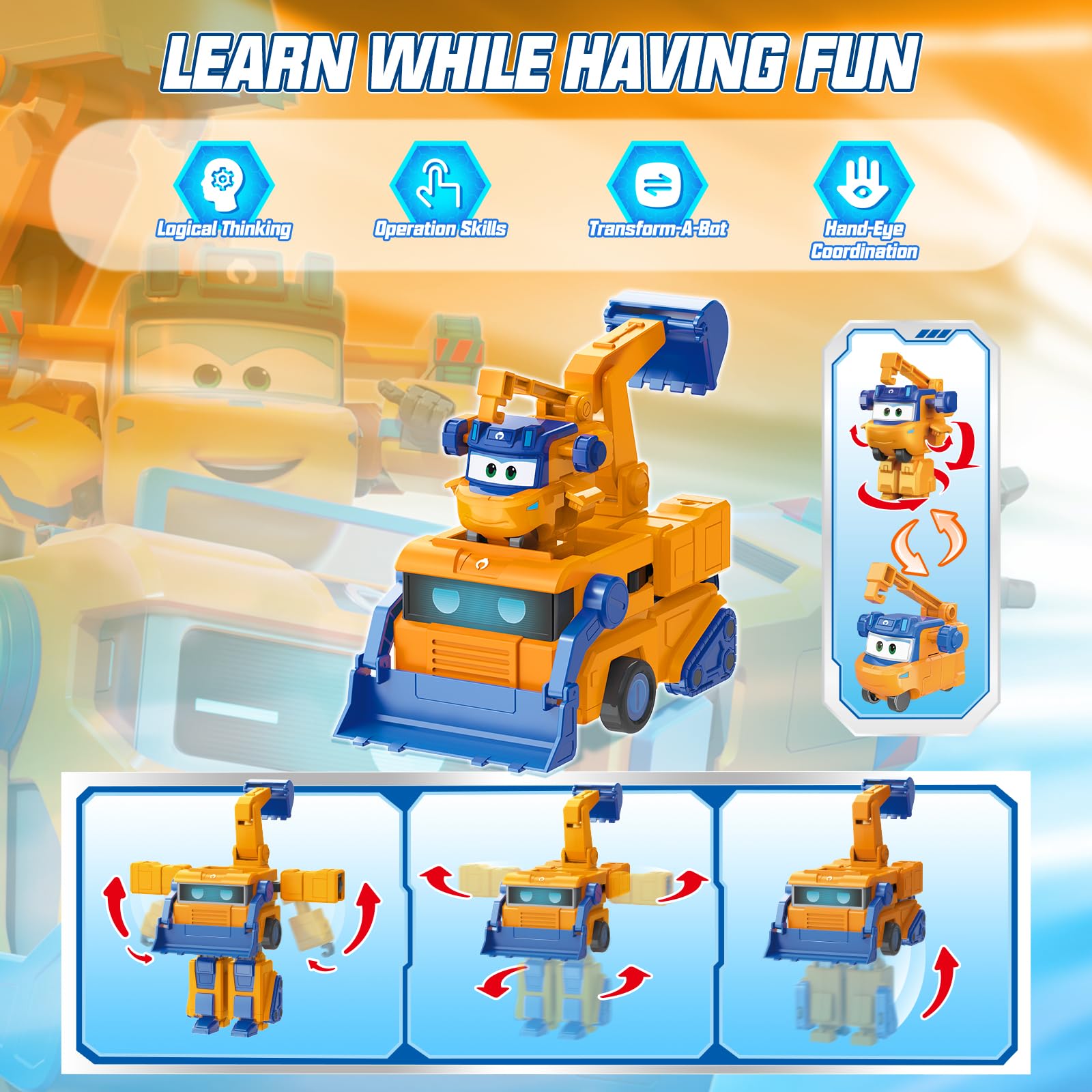 Super Wings Robot trasformabile Marty, altezza 16 cm, giocattolo veicolo robot trasformabile 2 in 1, con personaggio alto 5 cm, giocattolo per bambini maschi femmine dai 3 anni in su, oran