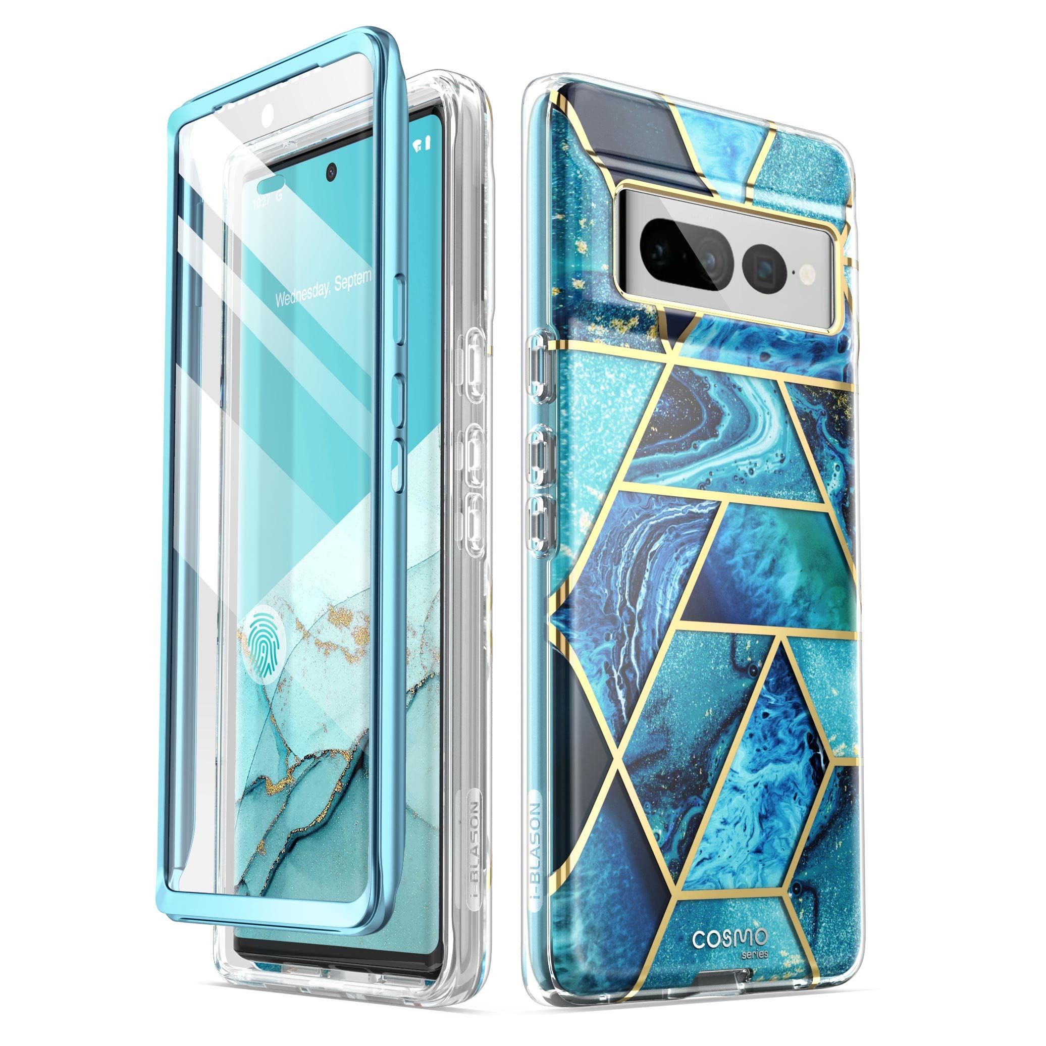 i-Blason Cosmo for Google Pixel 7 Pro Case with Built-in Screen Protector [Support Wireless Charging] Slim Full-Body Stylish Shockproof Protective Phone Case for Pixel 7 Pro (2022), Ocean Blue