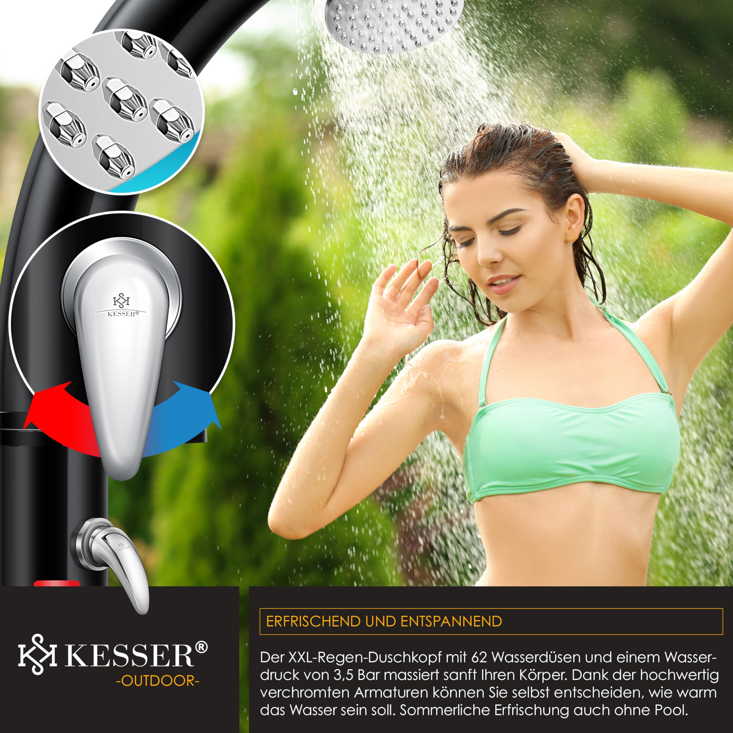 KESSER® Douche Solaire Courbe de Jardin | Housse de Protection | Eau Chaude 35L | Max 60°C | Sans Raccordement Électrique | Pour Piscine et Camping