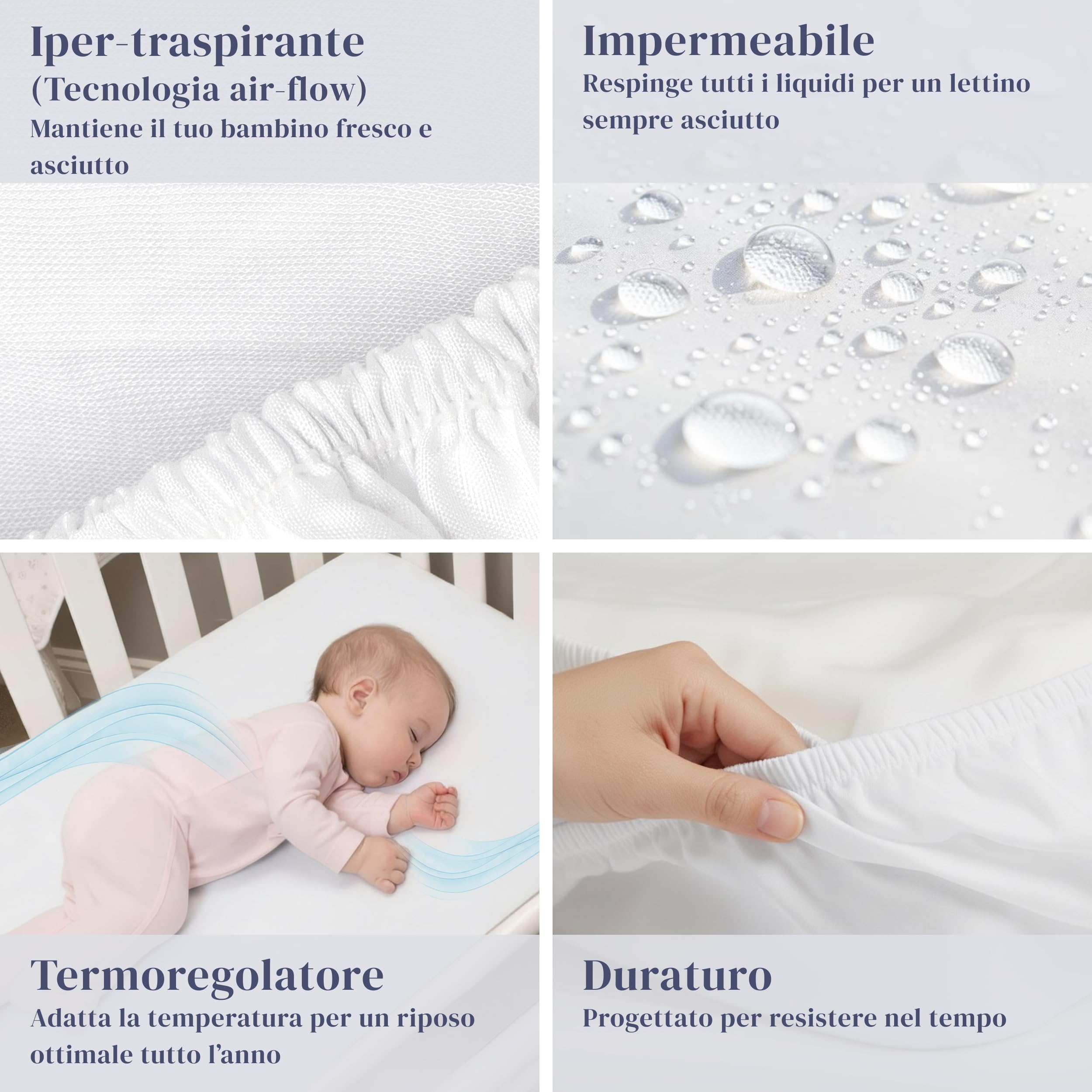 Coprimaterasso Impermeabile Premium Tencel Naturale OEKO-TEX 70x140 Altezza fino a 15 cm Antiacaro Traspirante Silenzioso Angoli Elasticizzati