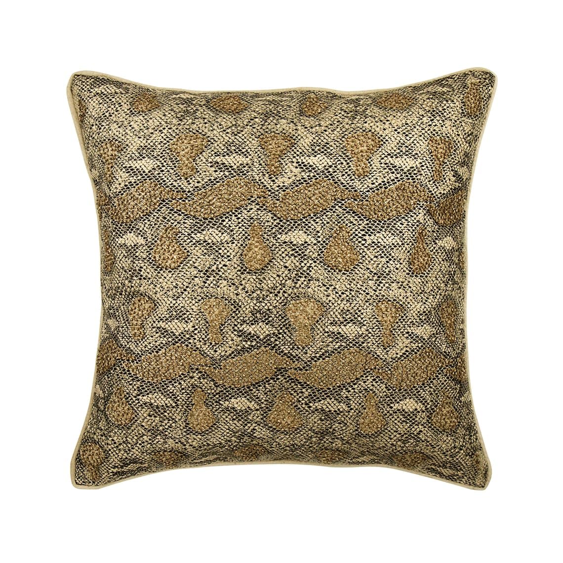 The HomeCentric Decorative Gold Euro Cushion Sham, 65x65 cm (26x26 inch) Faux Leather & Suede Cushion Cover For Sofa, Cushion Covers with Beaded & Print, Animal, Modern Style - Walk The Wild โ image 1