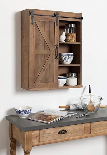 Miniatura 3 de Kate and Laurel Cates Armario decorativo de madera para almacenamiento de pared con puerta corrediza de granero, espejo de pared rústico marrón y
