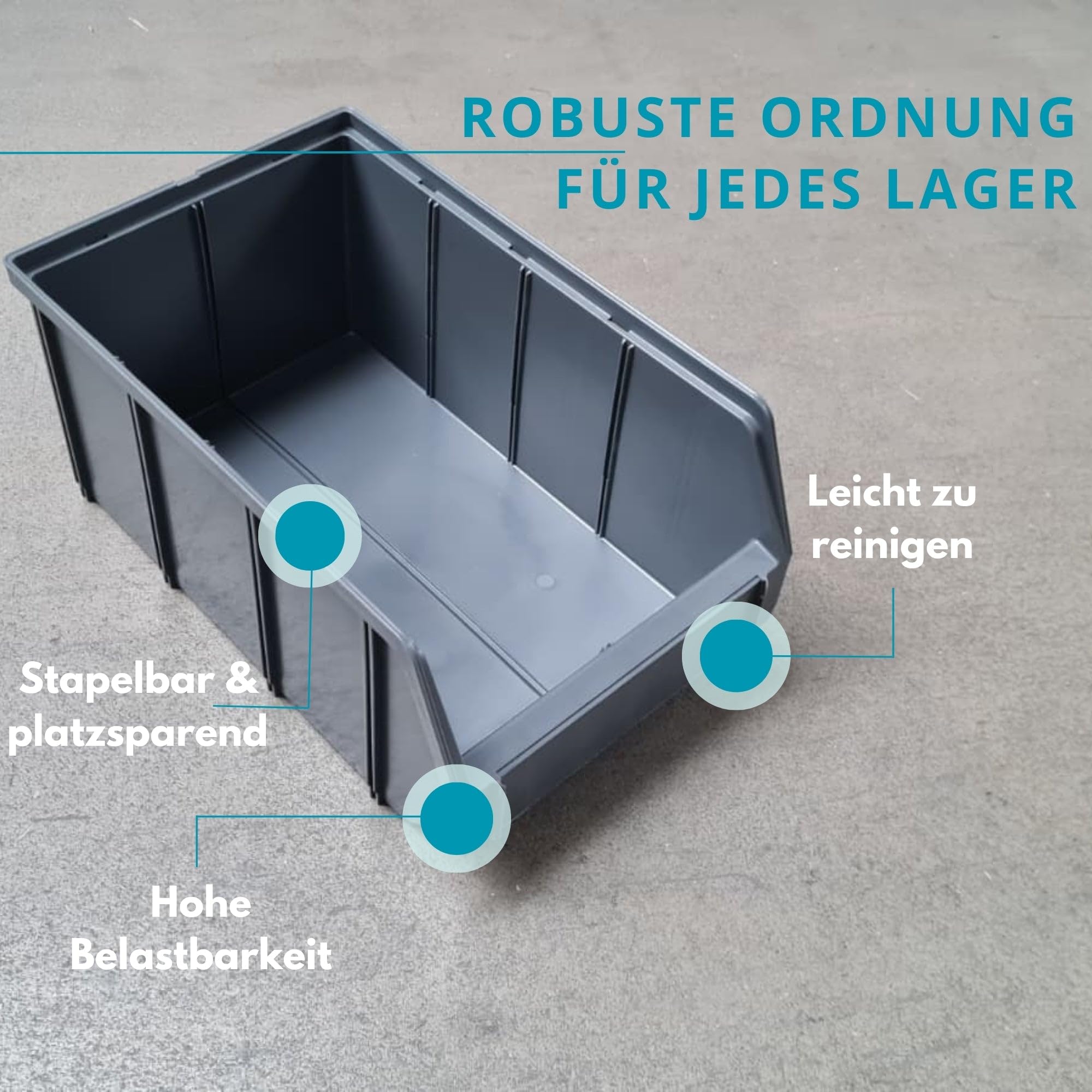 15 Stapelboxen Größe 4 Anthrazit – Robuste Lagerboxen 335×209×152mm für Werkstatt, Schrauben & Kleinteile – Sichtlagerkästen stapelbar
