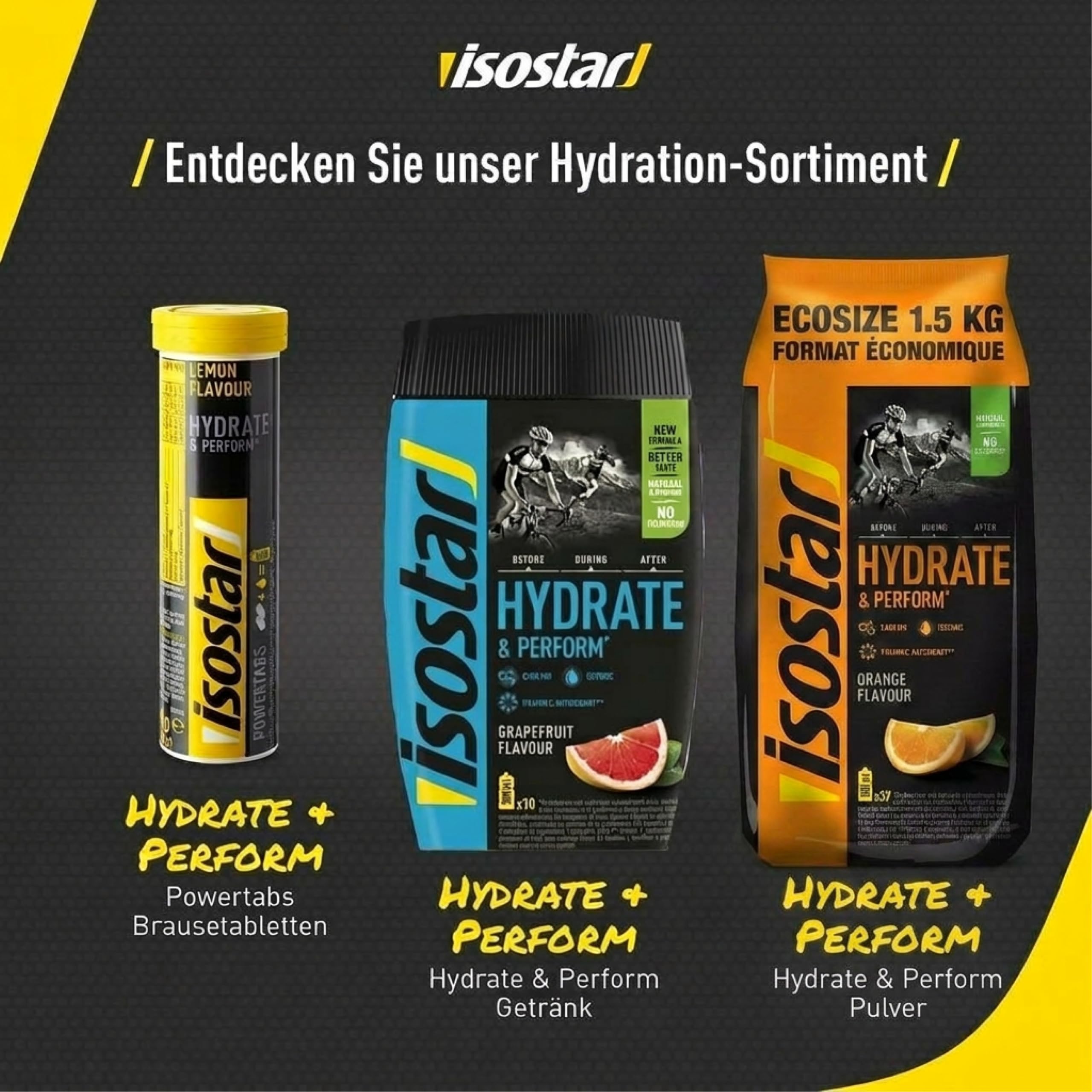 Isostar Hydrate & Perform Powder 3er Bundle - 2x 1,5kg Lemon/Orange/Flasche