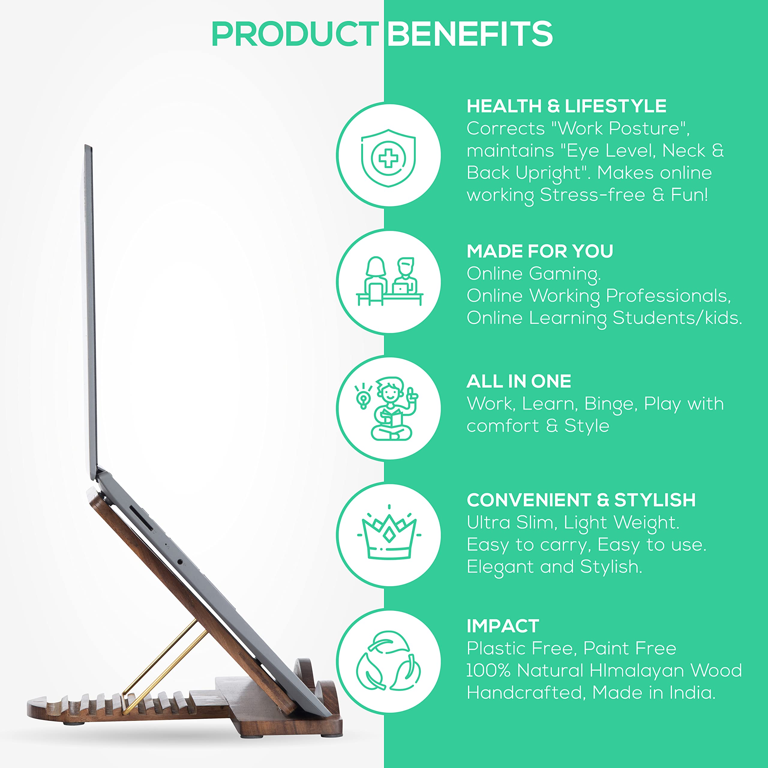 Elevador de madera plegable y ajustable para laptop, soporte ergonómico de madera de mango para MacBook, soporte portátil multiángulo para portátiles y tabletas de 7.9 a 12.9 pulgadas
