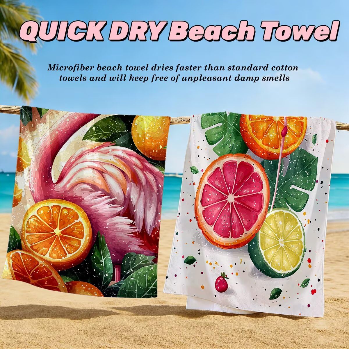 Juego de 2 Toalla Playa Grande 80x160 cm, Secado Rapido Toalla Microfibra Gimnasio, Antiarena Toallas de Playa flamencos, Grande Ligera Compacta Toallas Microfibra Mujer Hombre para Yoga Viaje -4720