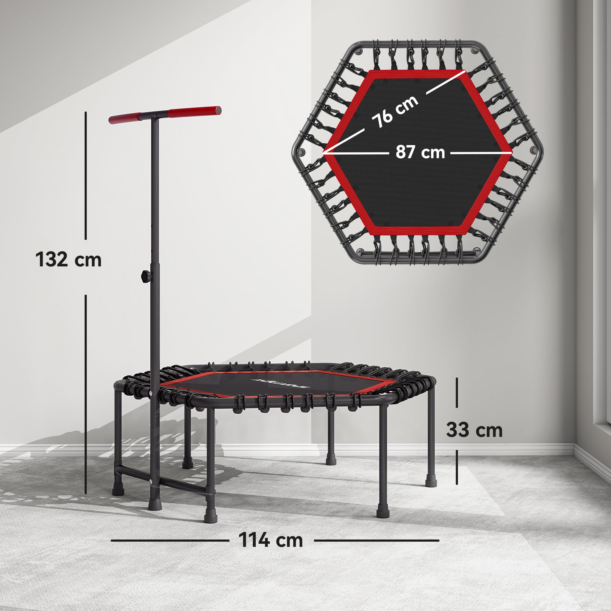 SPORTNOW Trampolina Fitness 114 cm z elastycznymi linkami Czerwony