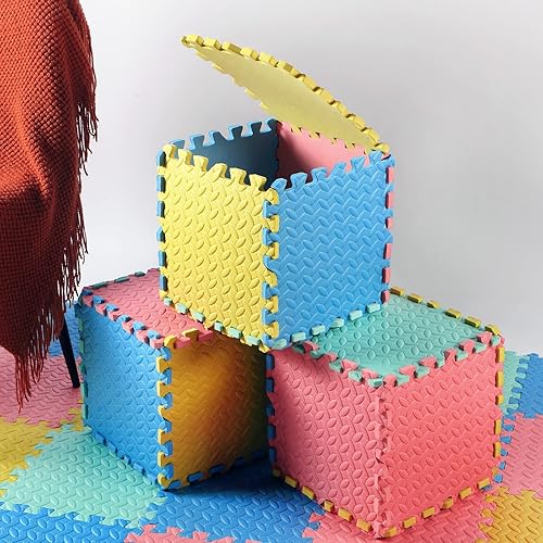 Miniatura 6 de Shihanee 64 tapetes de espuma para bebé, tapetes de juego a granel con bordes entrelazados para niños, bebés, sala de juegos, guardería, gimnasio