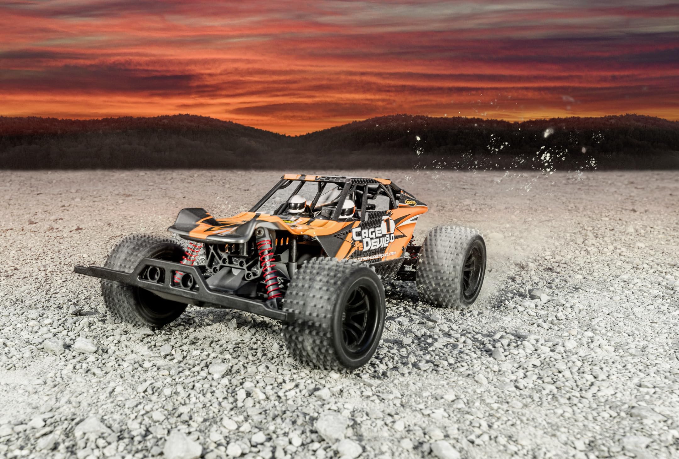 Carson 500404278 1:10 FE Cage Devil 3.0 2.4G 100% RTR - Samochód zdalnie sterowany, terenowy truggy, z bateriami i pilotem, Truggy, Pomarańczowy