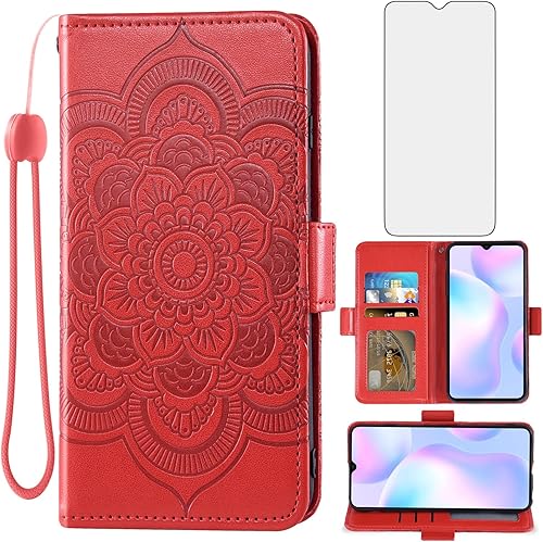 Miniatura 8 de Asuwish Compatible con Xiaomi Redmi 9A Redme 9i Funda tipo cartera y protector de pantalla de vidrio templado funda de cuero con tapa para tarjetas