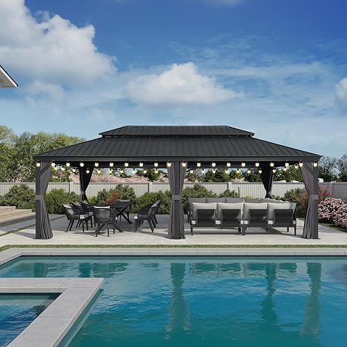 Miniatura 40 de PURPLE LEAF Gazebo grande para exteriores de 12 x 24 pies con acero galvanizado y luz para césped y jardín, glorieta permanente de techo duro, color