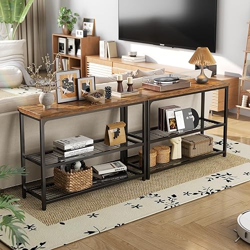 Miniatura 4 de Mesa consola de 47 pulgadas, mesa de entrada de 3 niveles, mesa de sofá con estantes de malla, mesas de consola para sala de estar, dormitorio,