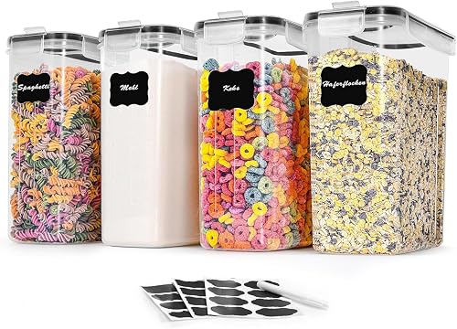 L LONGANCHANG Boite de Rangement Cuisine 4.0L*4, Boite Rangement Plastique sans BPA, Bocaux Rangement et Organisation de Cuisine, Boite Alimentaire Hermetique avec Couvercle pour Cereales Pâtes Farin - 1