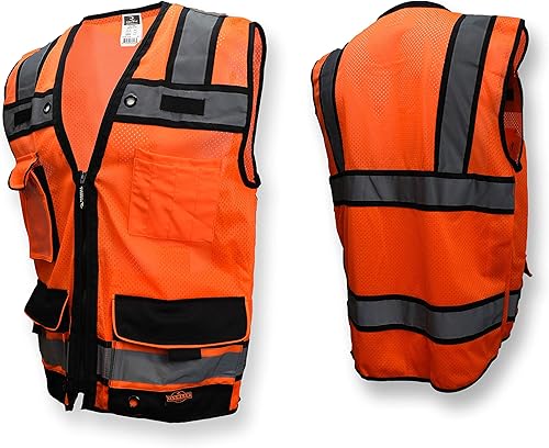 Miniatura 12 de Radians SV65 - Chaleco de seguridad para agrimensores de alta resistencia con cremallera, bolsillo de plan grande, verde de alta visibilidad o