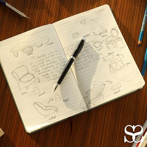 Vista 7 de SETTINI Diario forrado Elegante diario verde azulado para escribir regalo Cuero vegano de tapa dura, incluye bolígrafo de lujo en un soporte único