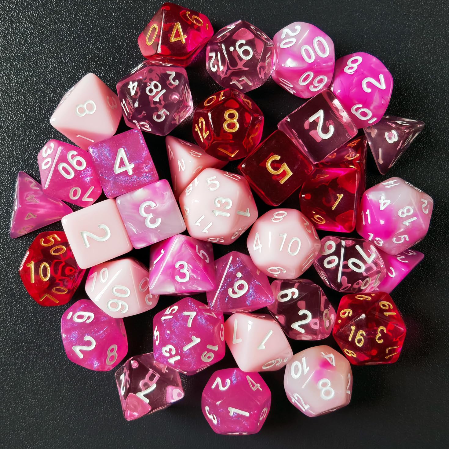 Bescon Polyhedral RPG Dice Full 35pcs Blossom Set, DND Role Playing Game Dice 5X7pcs