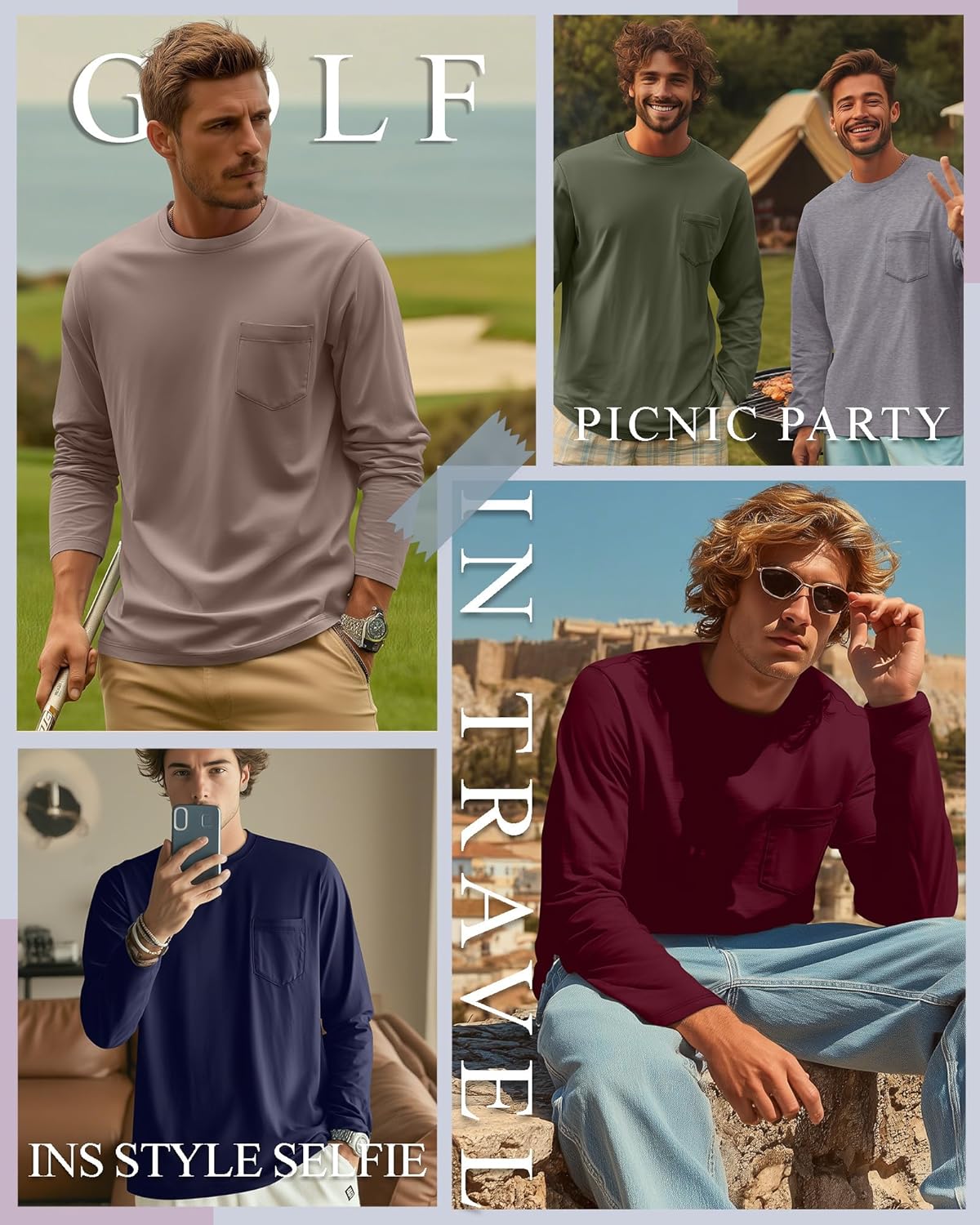 10 Pack Men's Big and Tall Long Sleeve Shirts, Crew Neck Loose Fit Pocket Tops Bulk Casual Basic T Shirts - Image 5