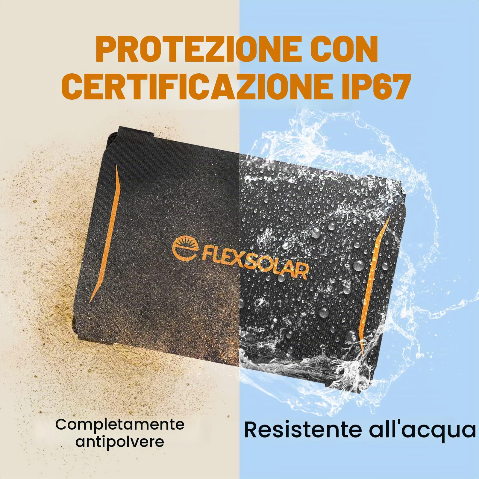 FlexSolar Caricatore portatile per pannello solare da 10 W (5,5 V/1,9 A max), pannello solare pieghevole impermeabile IP67 con porta USB compatibile con iPhone Xs/X/8/7, iPad, Samsung per campeggio