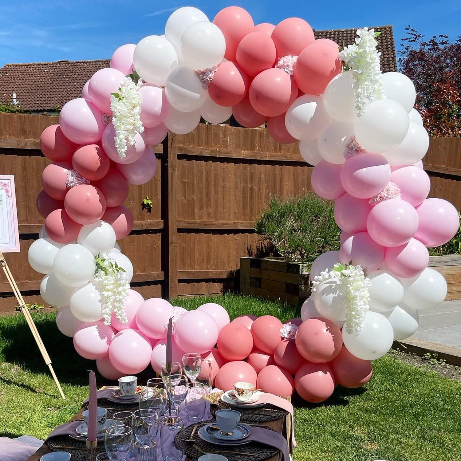 Staffa per palloncini, kit di arco rotondo, per palloncini dorati, in metallo, per matrimoni, matrimoni, compleanni, feste, regali per bambini, lauree, cerimonie, decorazione (bianco 2,2 m)