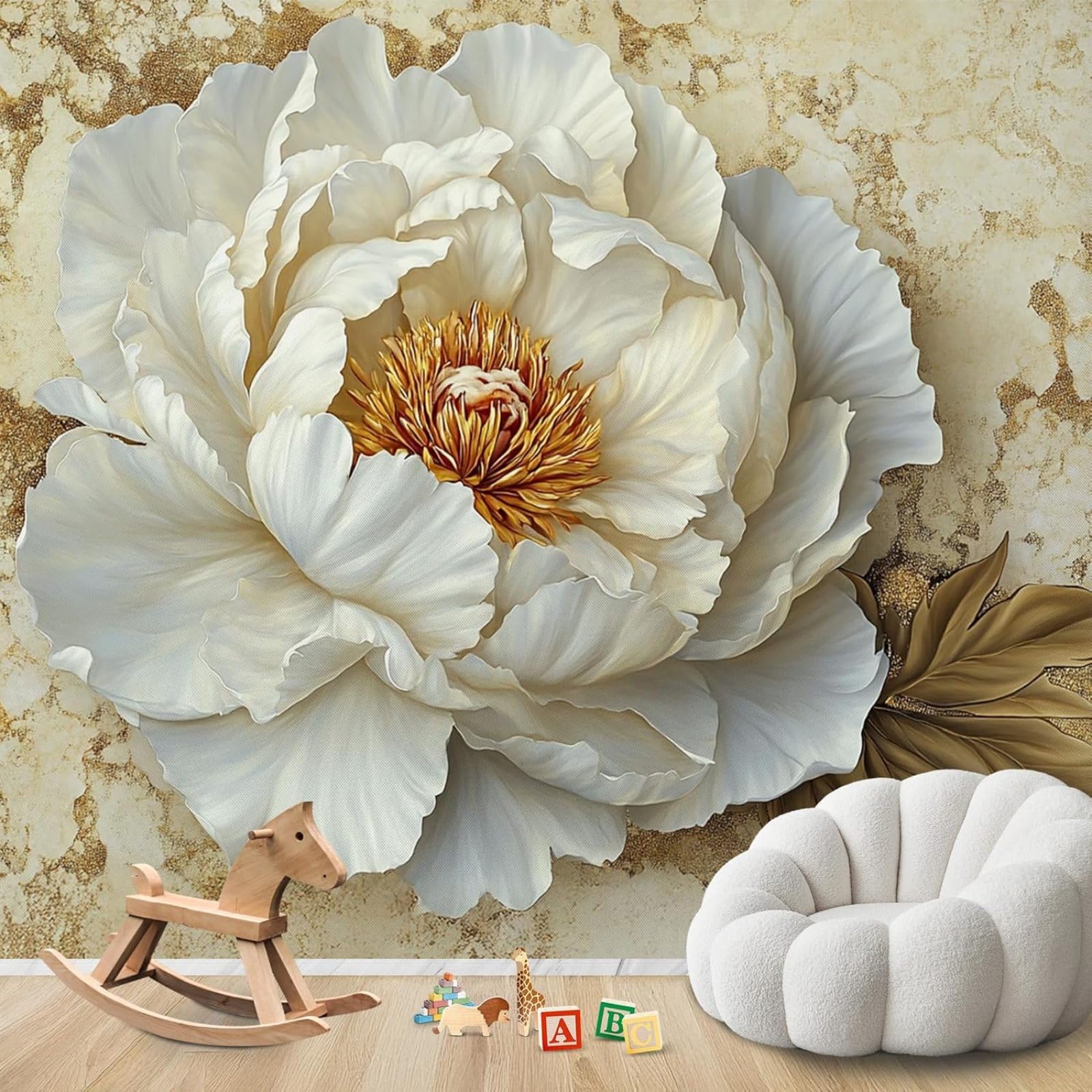 kfjhgbdshhj Photo Wallpaper 3D White Peonies Luxury Marble Background Non-Woven Modern Living Room Bedroom Wall Decoration Motif Wallpaper,300cmx210cm Stickers - Frameless Painting - Poster
