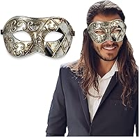 Vista 19 de Masquerade Mask For Men - Antique Look Mask for Halloween, Venetian Party, Masquerade Party, Mardi Gras, & Prom Azul / dorado medio cuadros
