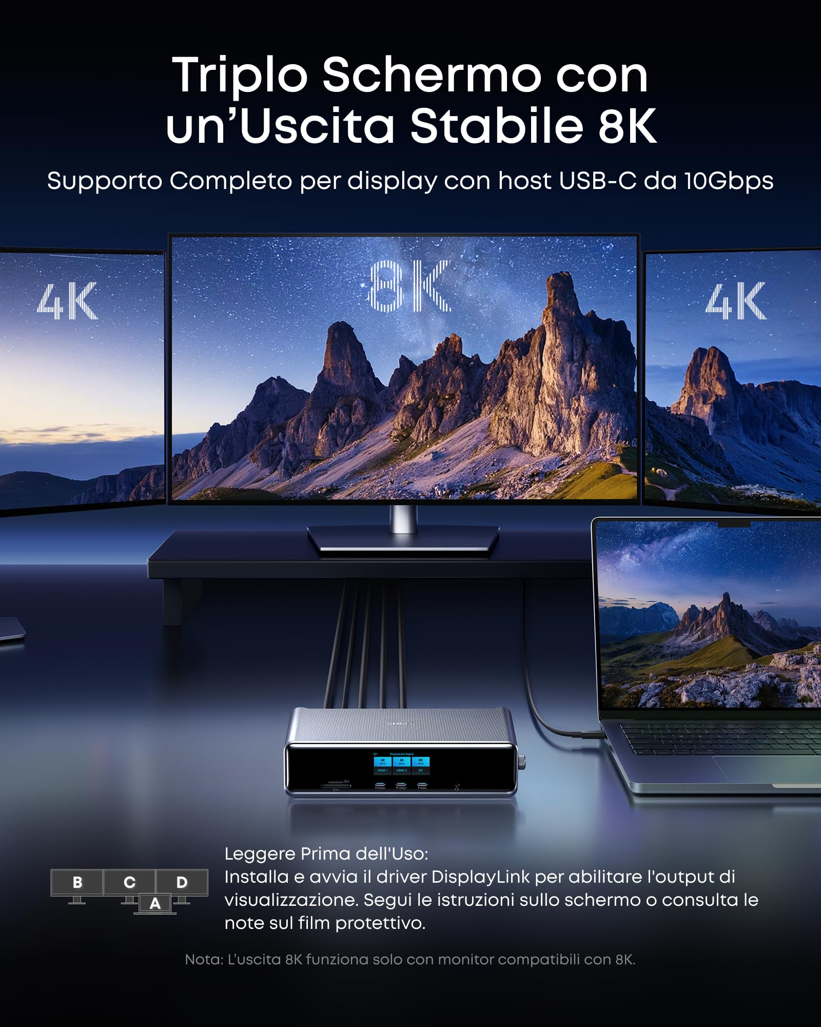Anker Caricatore (Laptop, 140W USB C, 4-Port) & Anker Prime Docking Station (14 in 1, 140W, Triplo DisplayLink)