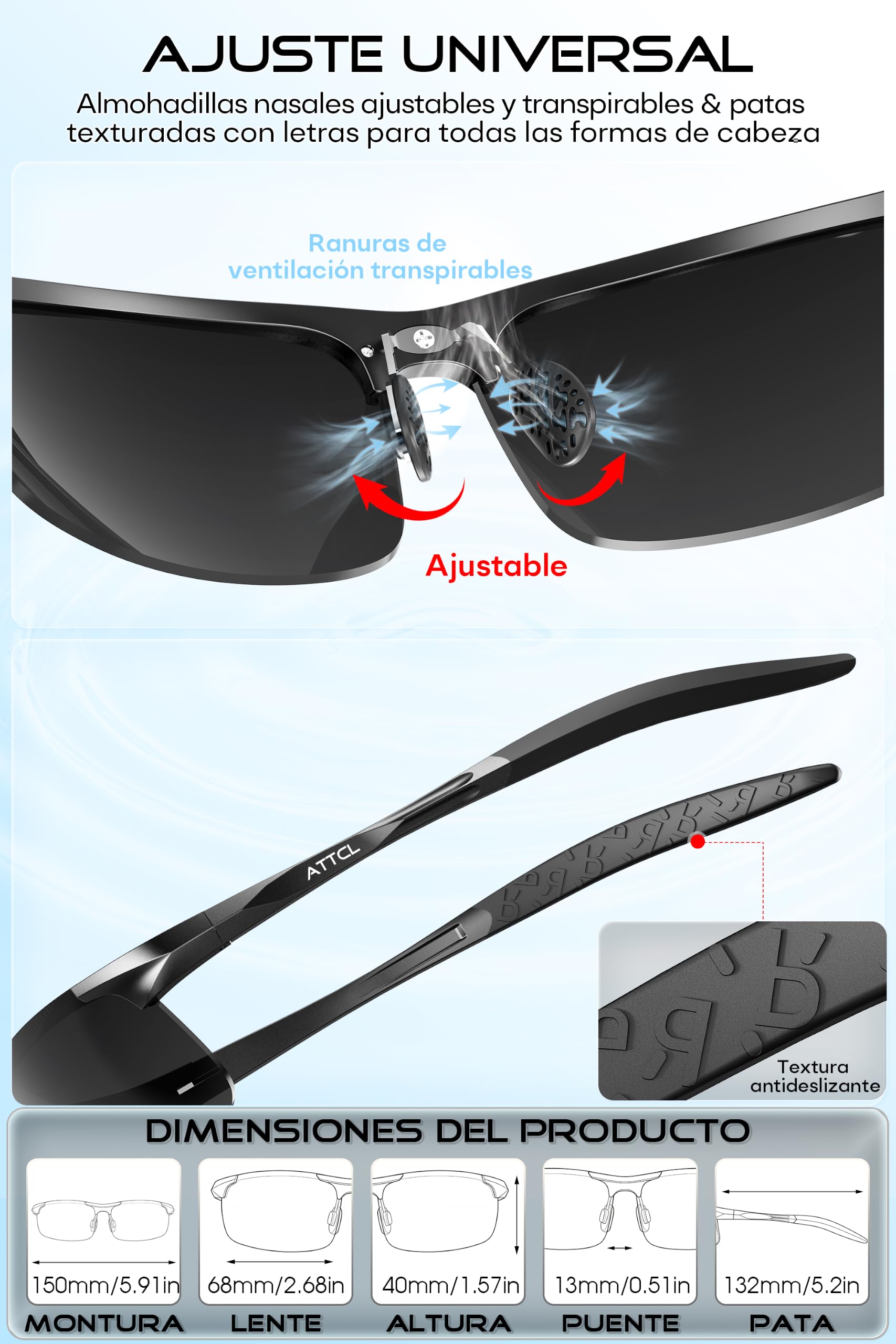ATTCL Gafas de Sol Hombre Polarizadas: Protección UV400 25g Ligero Bastidor AL-MG Lentes Espejadas Deportes Pesca Conducir