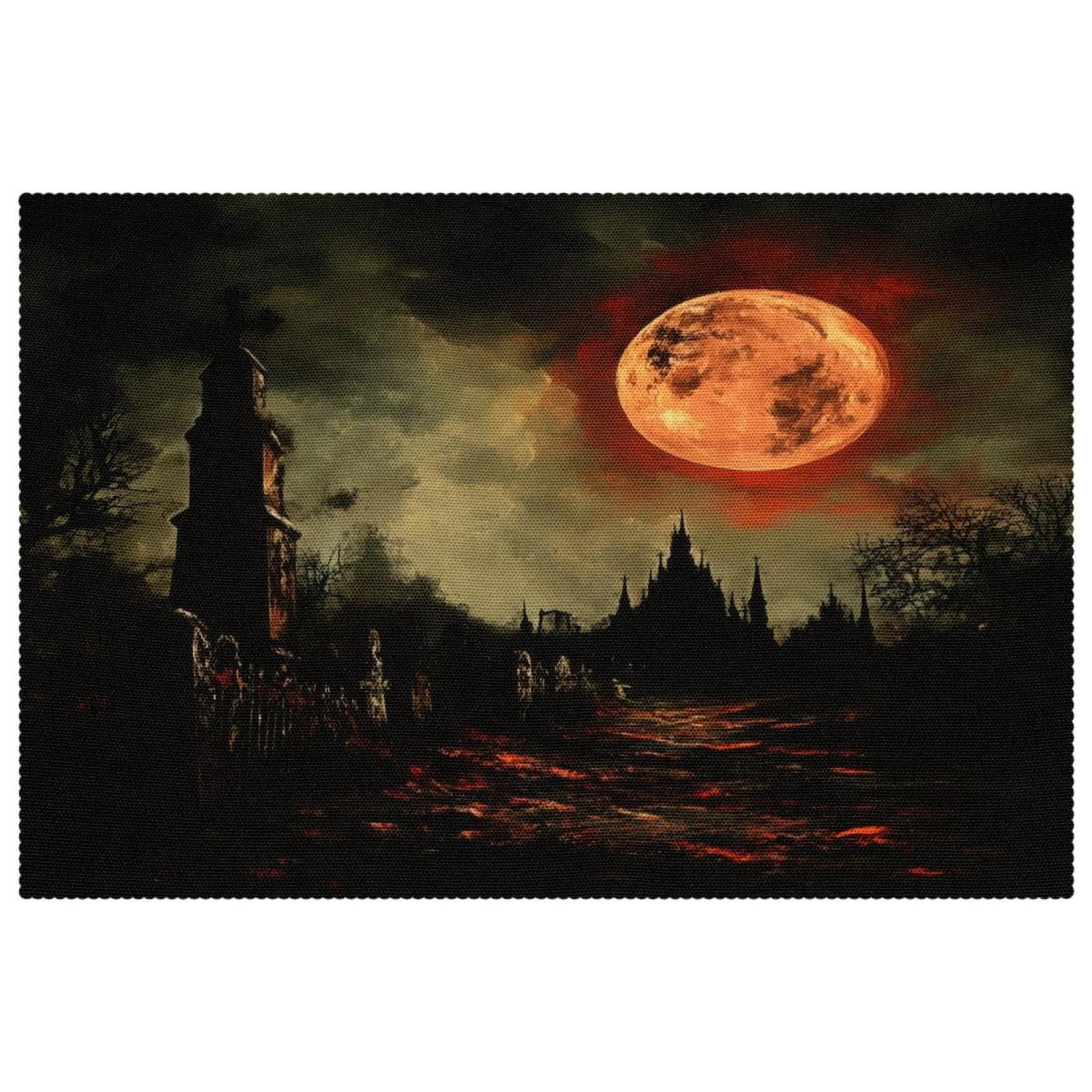 Sets de table Halloween château de nuit en tissu Oxford de qualité supérieure