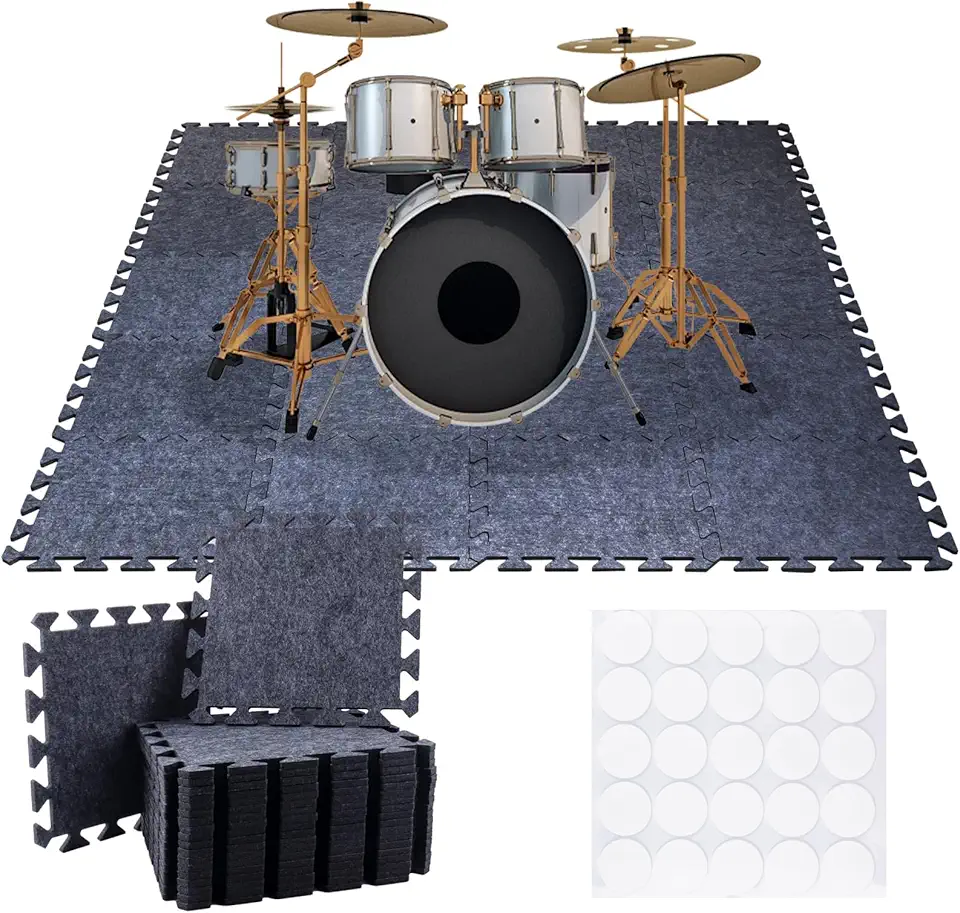 Conjunto de 20 Tapetes de Encaixe Espessos com Absorção Acústica, 30 X 30 X 0,8 Cm, Tapete de Alta Densidade para Piano e Bateria, Almofadas Antiderrapantes e Antivibração À Prova de Som