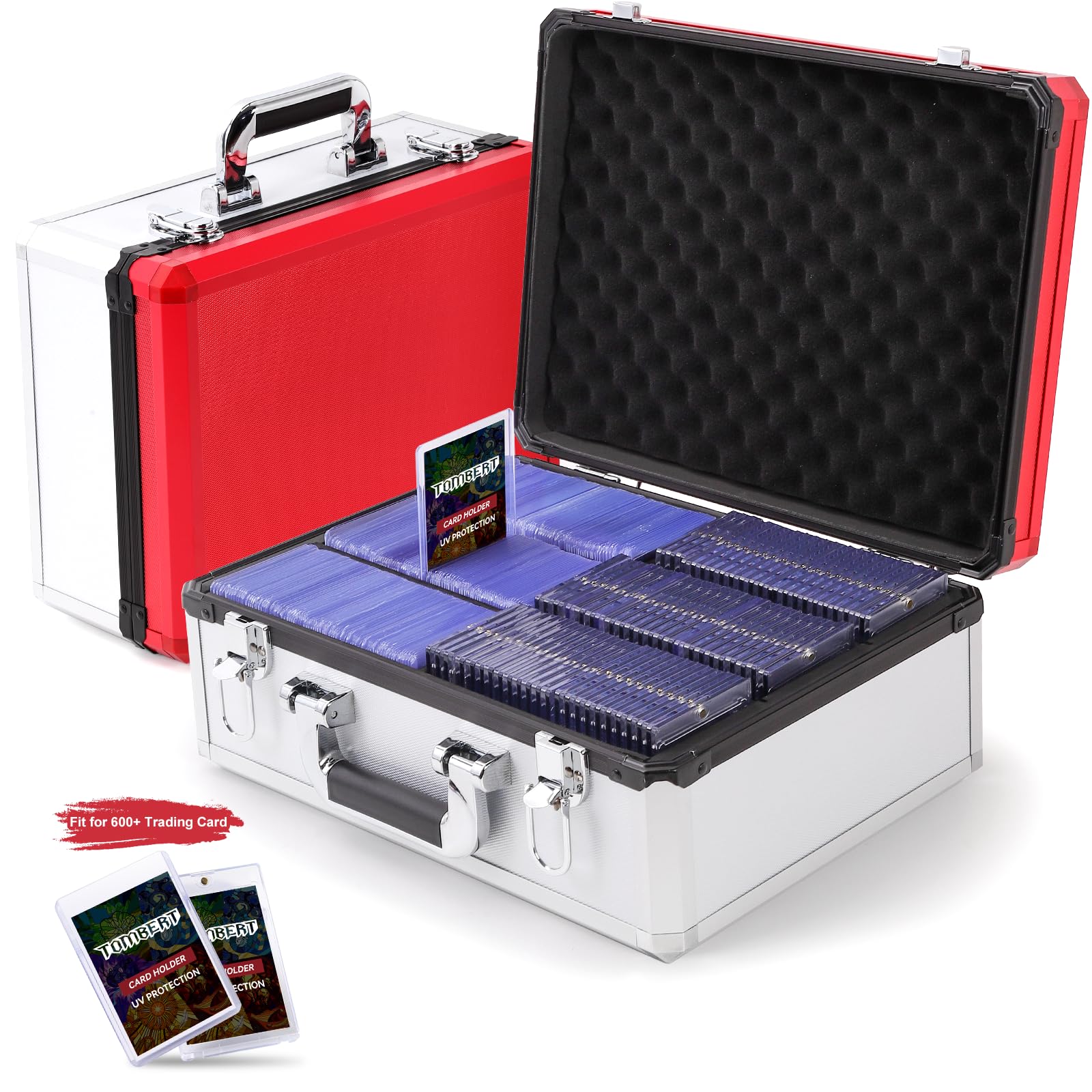 (2025 New Upgrade) Toploader Storage plus Box for 3" x 4" 35pt Rigid, Card Holders for Toploaders, Trading Cards & Sports Cards, Trading Card Case(Holds 600+ cards) (Red&White)