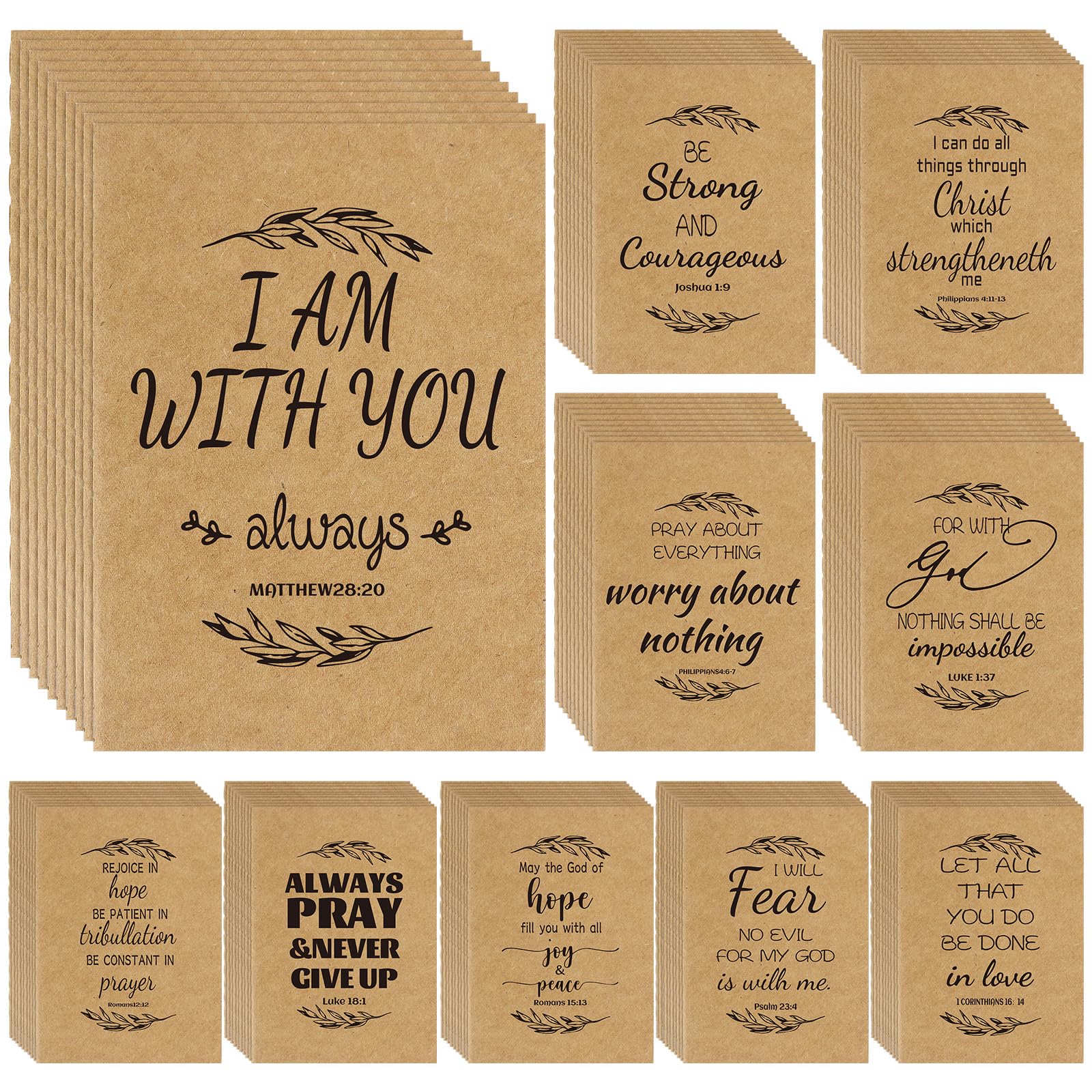 JTKDG 100 Pcs Bible Verse Pocket Notebooks, 12 x 8.5cm Mini Kraft Paper Journals 32 Page Small Inspirational Scripture Notepad Bulk Christian Gift for Church Pastor Men Women Sunday School Office