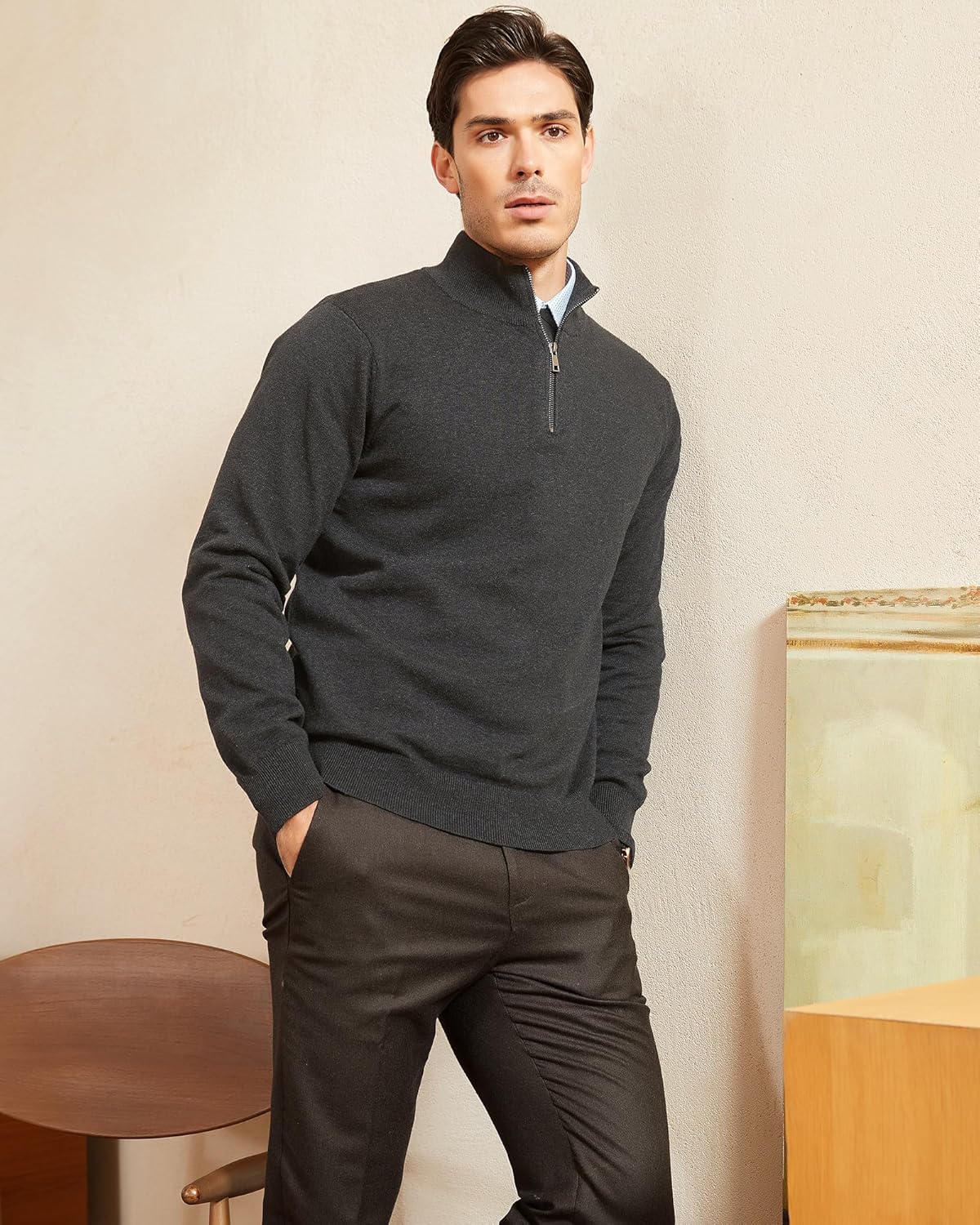 Kallspin Men's Quarter Zip Sweater Pullover Pure Cotton Long Sleeve Sweater Knit Lightweight Casual Business Style - Image 5