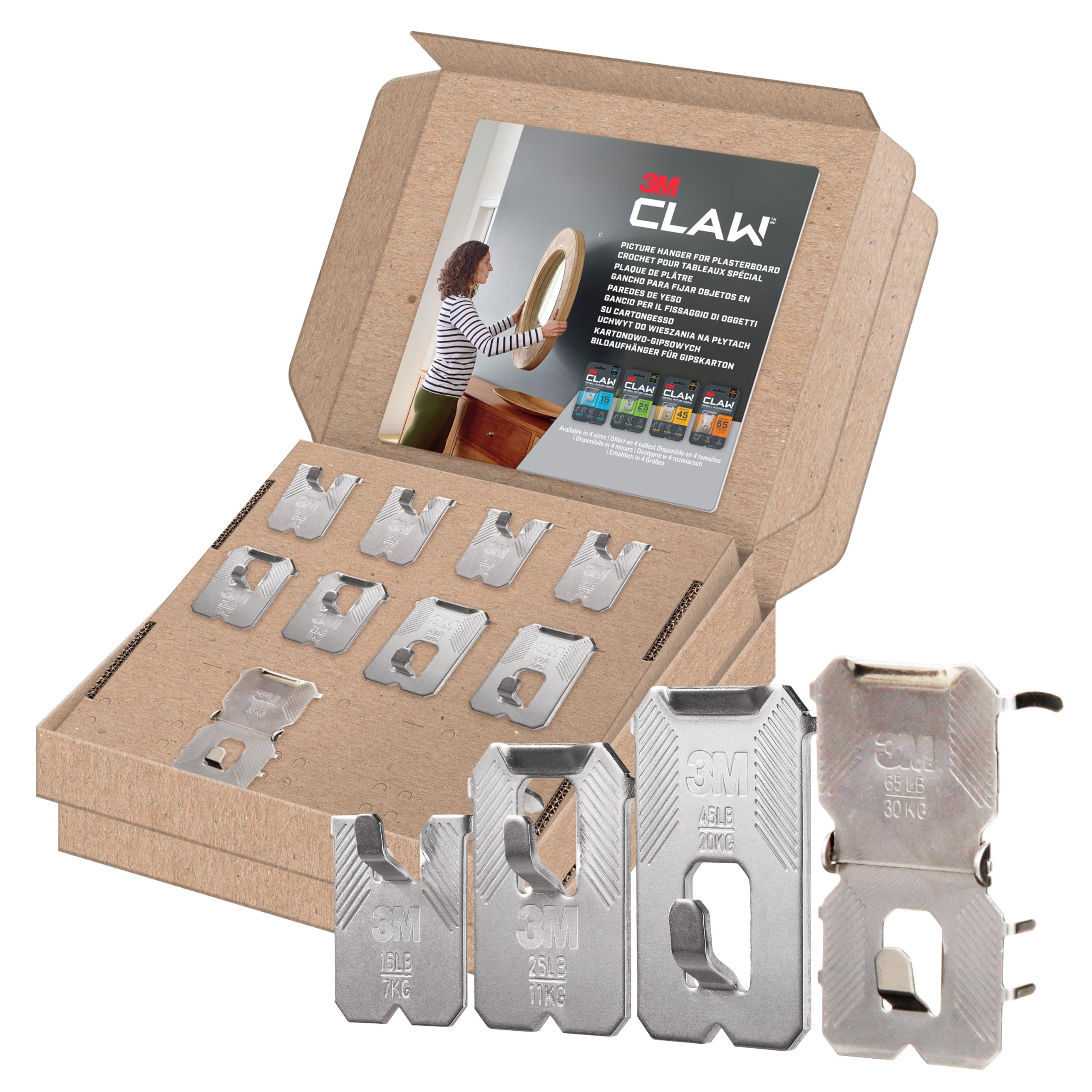 3M CLAW Crochets Pour Accrocher des Tableaux Sur des Murs en Plâtre, Lot de 9 - Fixation d'objets Lourds sans Outil (Tableaux, Miroirs, Déco Intérieure) - Supporte jusqu'à 7 kg, 11 kg, 20 kg, 30 kg