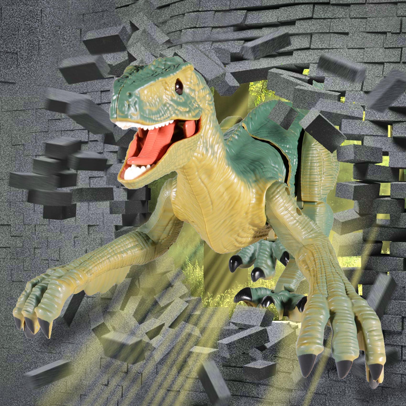Juguetes de dinosaurio a control remoto para niños: construye un gran dinosaurio velociraptor para caminar con luz y sonido, ideas de regalo de cumpleaños para niños y niñas de 3, 5, 5, 7, 8 a 7