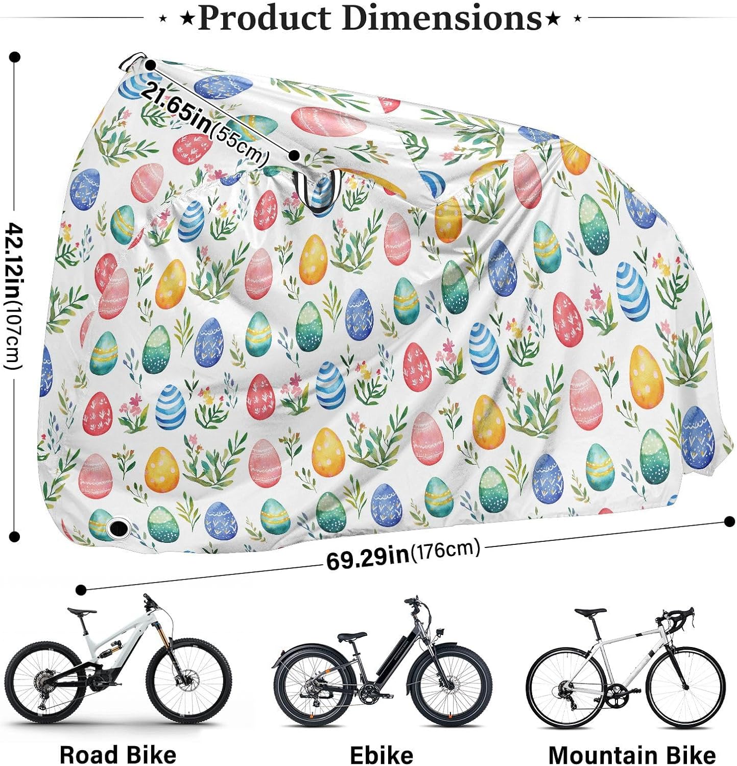 ALAZA Watercolor Easter Eggs Bike Cover Waterproof Outdoor Ebike Bicycle Covers Tarp Protection for 1/2 Bikes, Sun UV Dust Wind Proof